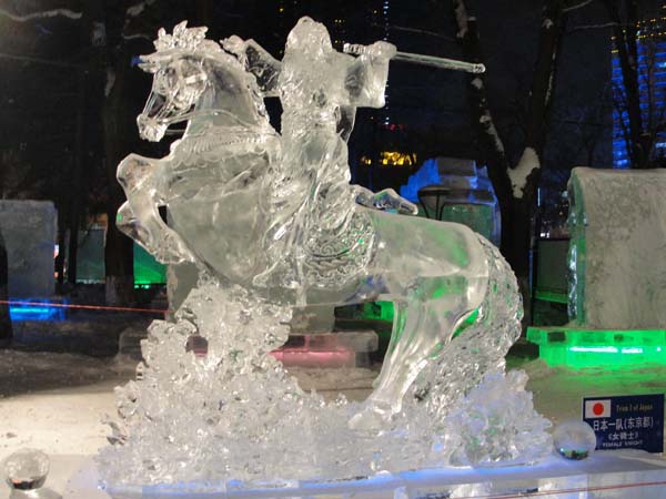 Ice Sculpture of Horse & Rider